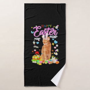 Bunny Abyssinian Cat Happy Easter Bath Towel