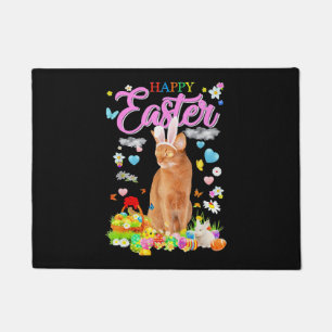 Bunny Abyssinian Cat Happy Easter Doormat