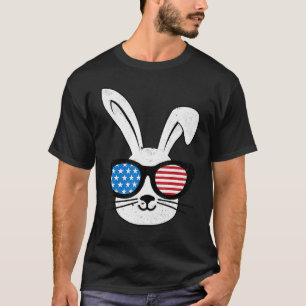 Bunny American Glasses Patriotic Usa Flag Rabbit T-Shirt