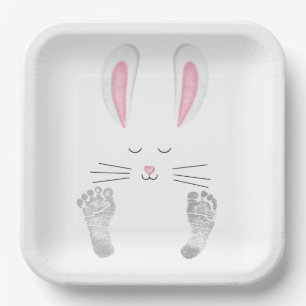Bunny and Baby Footprints Paper Plate