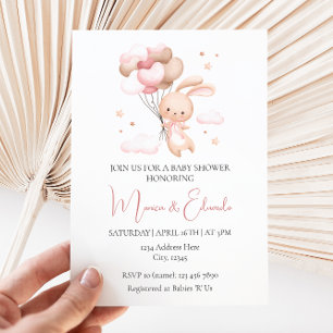 Bunny and Balloons Girl Baby Shower Invitation