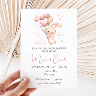 Bunny and Balloons Girl Baby Shower Invitation