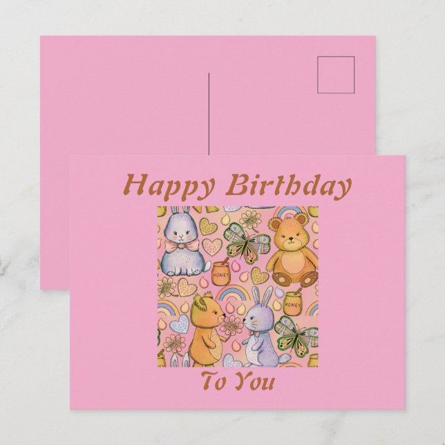 Bunny and Bear Birthday card (Front/Back)