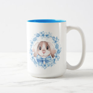Bunny and blue wreath Two-Tone coffee mug