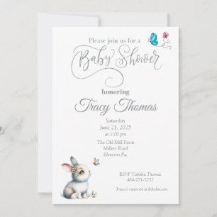 Bunny and Butterflies Baby Shower Invitation