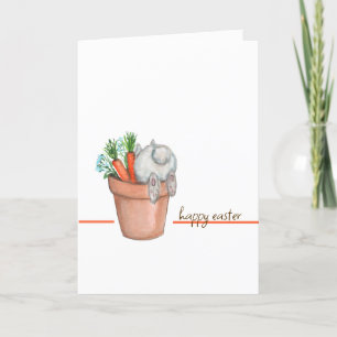 Bunny and Carrots in A Flower Pot Holiday Card