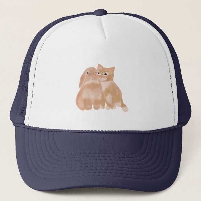 bunny and cat hat!  trucker hat (Front)