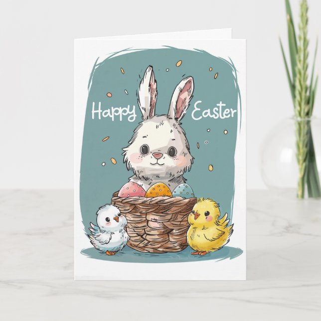 Bunny and Chicks Easter Card (Front)