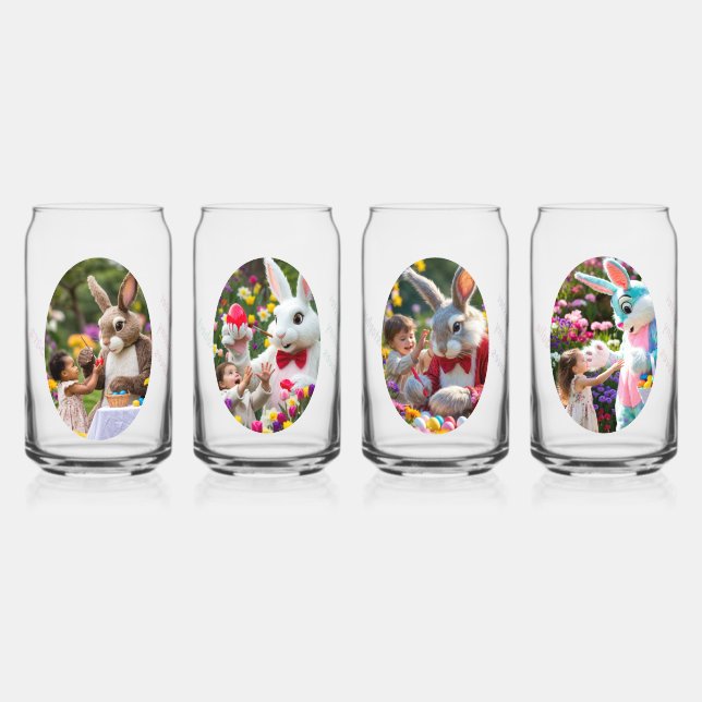 Bunny and Child, Child, Photos, Name, Easter Can Glass (Front)