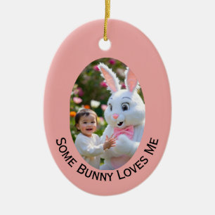 Bunny and Child two photos Oval Frame Easter Ceramic Ornament