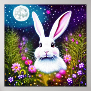 Bunny and flowers poster