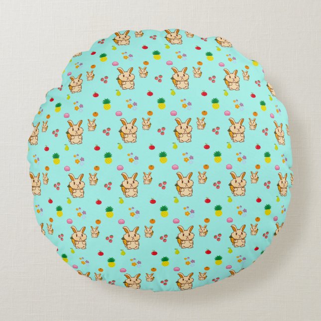 Bunny and fruit pattern round cushion (Front)