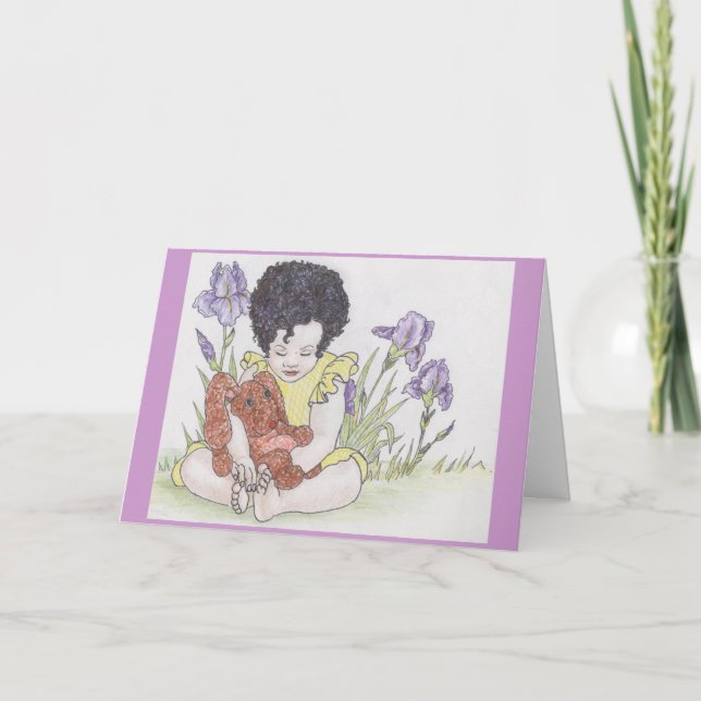 Bunny and irises holiday card (Front)