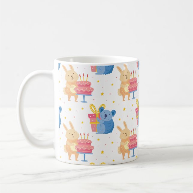 Bunny And Koala Bear On Children Birthday Party Coffee Mug (Left)