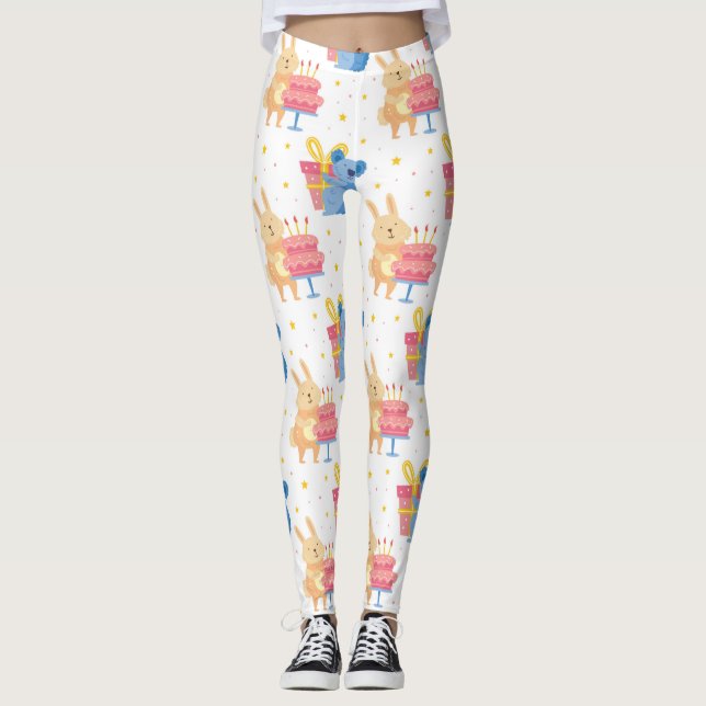 Bunny And Koala Bear On Children Birthday Party Leggings (Front)