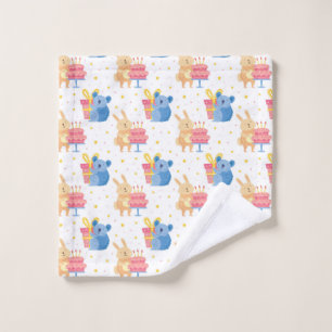 Bunny And Koala Bear On Children Birthday Party Wash Cloth