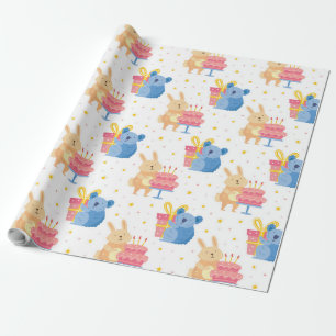 Bunny And Koala Bear On Children Birthday Party Wrapping Paper