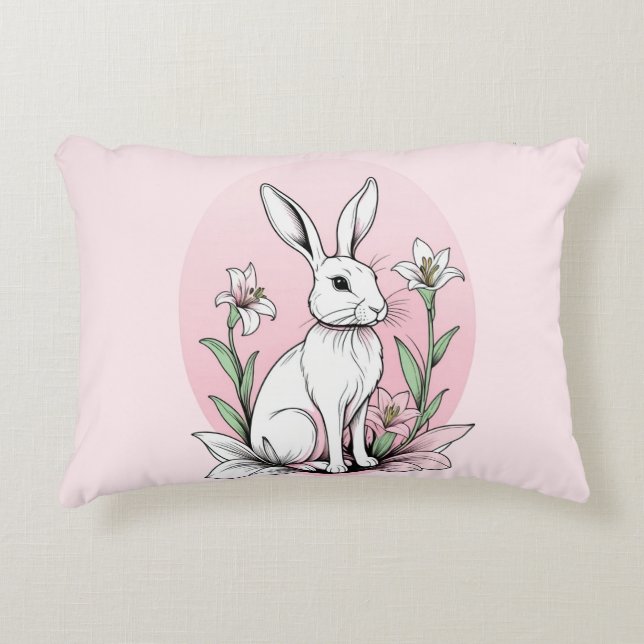 Bunny and Lilies Decorative Cushion (Front)