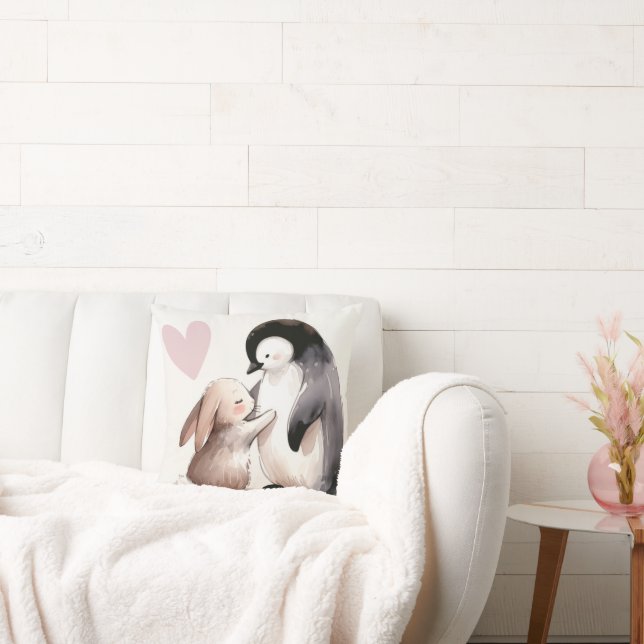 Bunny and Penguin Friendship Cushion (Couch)