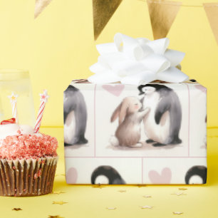 Bunny and Penguin Friendship Wrapping Paper