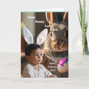 Bunny and Rabbit Ears Boy Folded Greeting Card