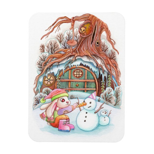 Bunny and Snowman Magnet (Vertical)