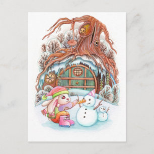 Bunny and Snowman Postcard