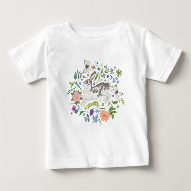 Bunny and Spring Flowers   Baby T-Shirt (Front)