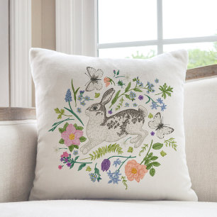 Bunny and Spring Flowers Cushion