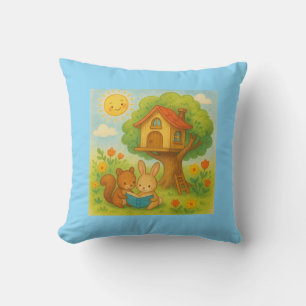 Bunny and Squirrel Reading by Treehouse – Cute Pas Cushion