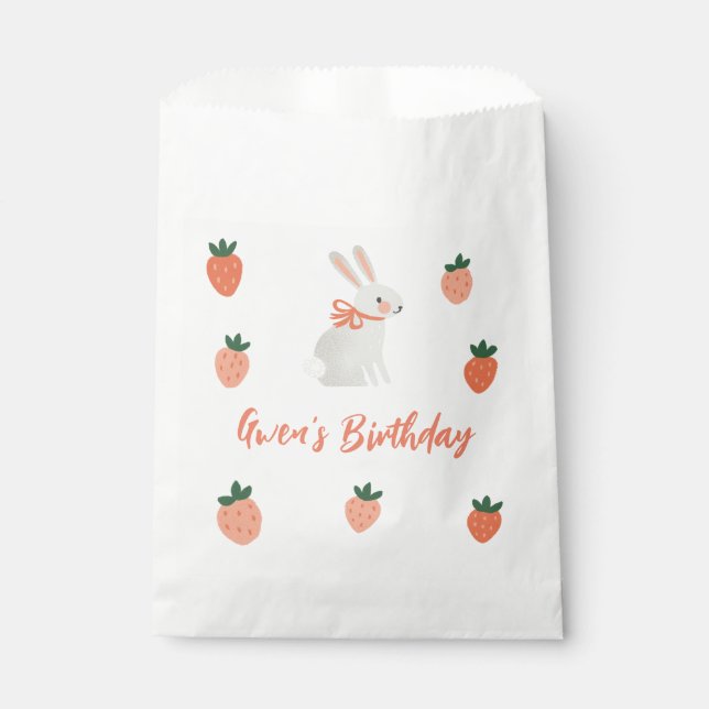 Bunny and Strawberry Birthday Party Favour Bag (Front)