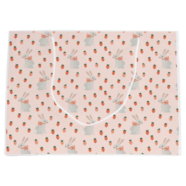Bunny and Strawberry Birthday Party Large Gift Bag (Front)