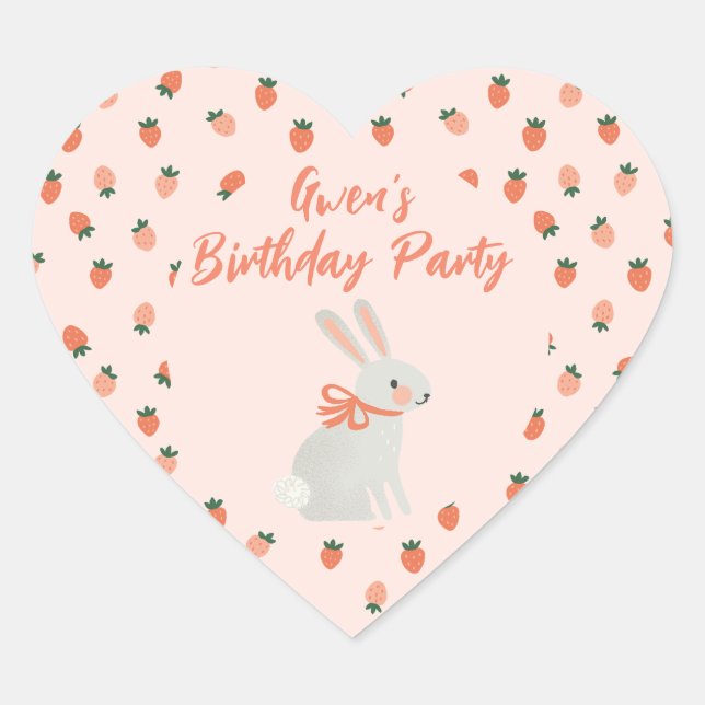 Bunny and Strawberry Heart Sticker (Front)