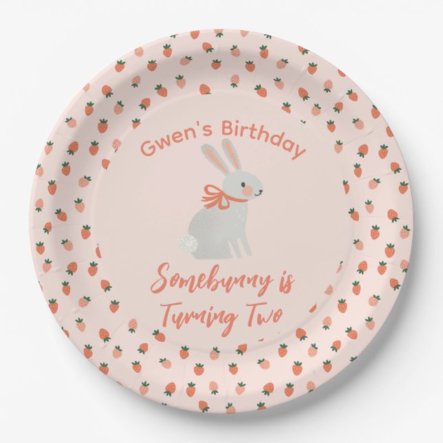 Bunny and Strawberry Paper Plate (Front)