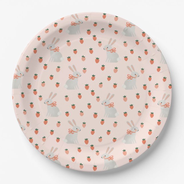 Bunny and Strawberry Paper Plate (Front)