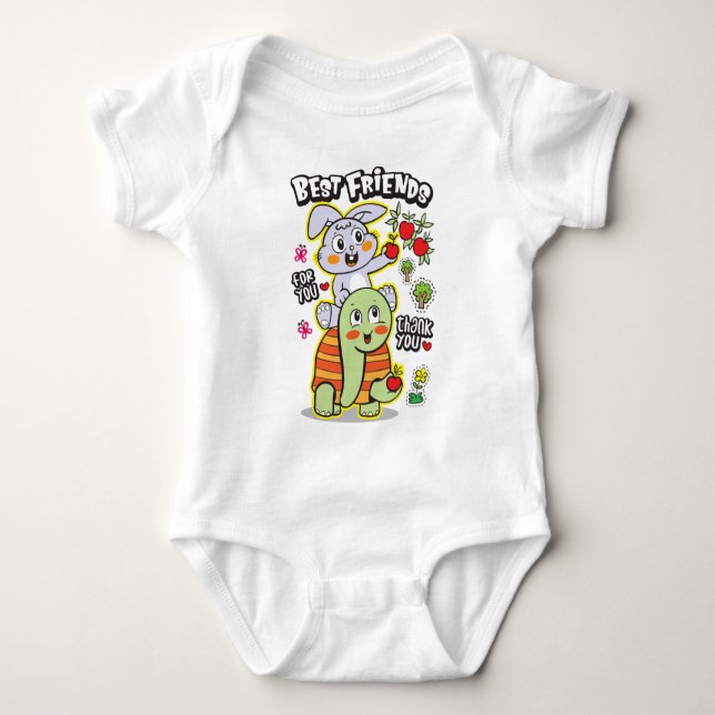 Bunny and turtle  baby bodysuit (Front)