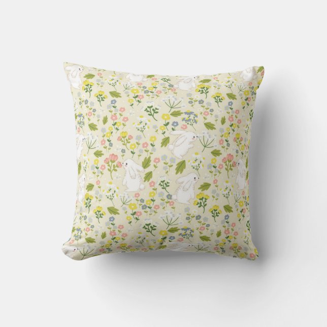 Bunny and Wildflower Harmony Cushion (Front)