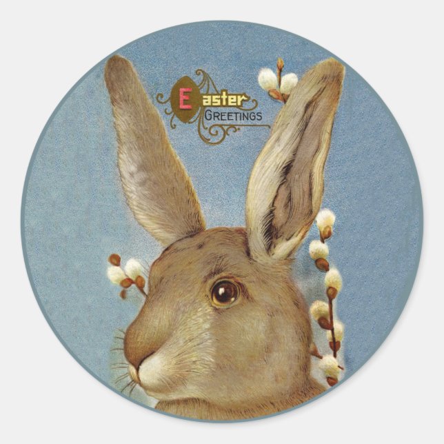 Bunny and Willow Branches Classic Round Sticker (Front)