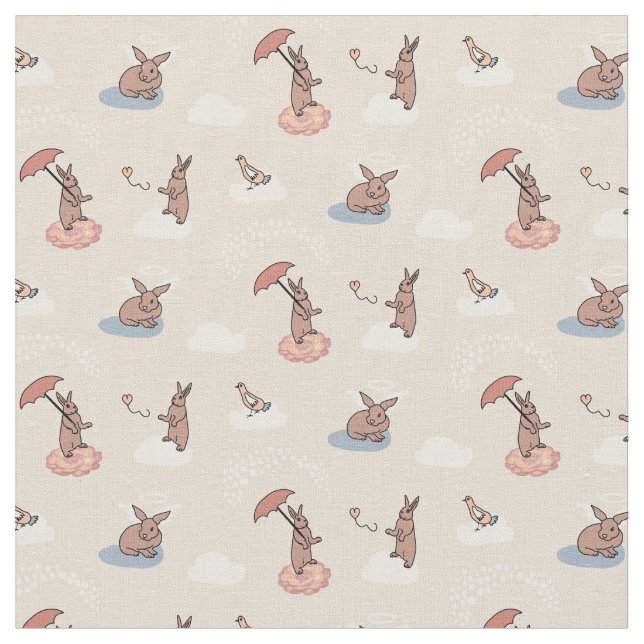 Bunny Angel with umbrella (tan) Fabric (Close Up)