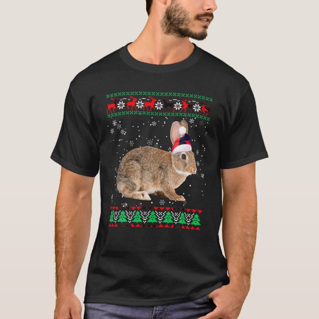 Bunny Animal Lover Xmas Matching Santa Ugly Bunny  T-Shirt (Front)