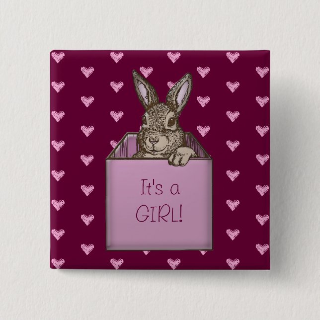 bunny announcement 15 cm square badge (Front)