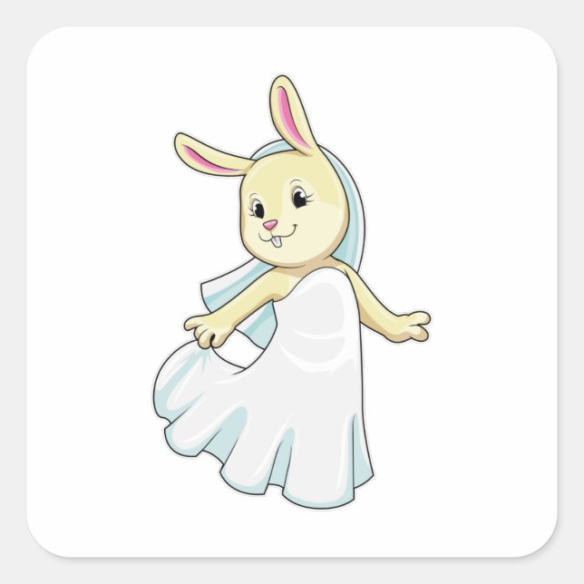 Bunny as Bride with Veil Square Sticker (Front)