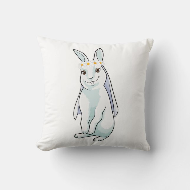 Bunny as Bride with Wreath of flowers Cushion (Front)