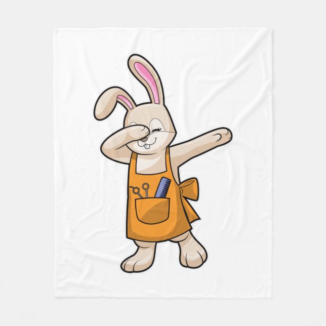 Bunny as Hairdresser with Comb & Scissors Fleece Blanket (Front)