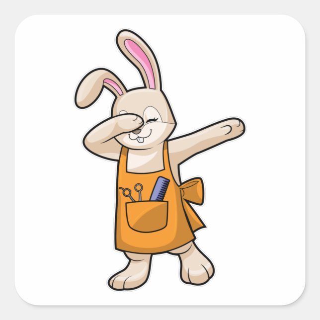 Bunny as Hairdresser with Comb & Scissors Square Sticker (Front)