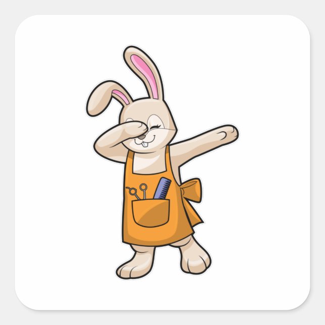 Bunny as Hairdresser with Comb & Scissors Square Sticker (Front)