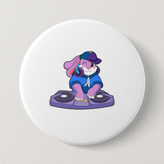 Bunny as Musician with Mixer 7.5 Cm Round Badge (Front)