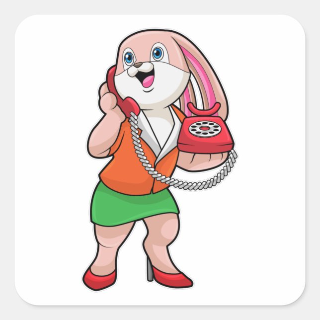 Bunny as Secretary with Phone Square Sticker (Front)