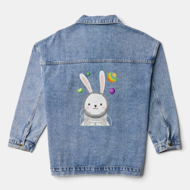 Bunny Astronaut Easter Day Cute Space Rabbit Boys  Denim Jacket (Back)