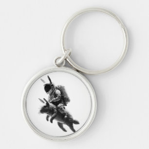 Bunny Astronaut Riding a Rabbit in Space  Key Ring